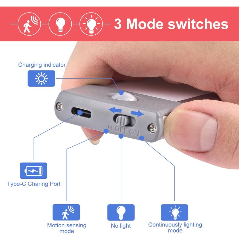 LEPOTEC ضوء خزانة بحساس حركة LED، تحت المنضدة، خزانة لاسلكية قابلة لإعادة الشحن عبر USB، 54-LED ضوء يعمل بالبطارية، للخزانة، والخزائن، والخزائن، والخزائن - Image 3